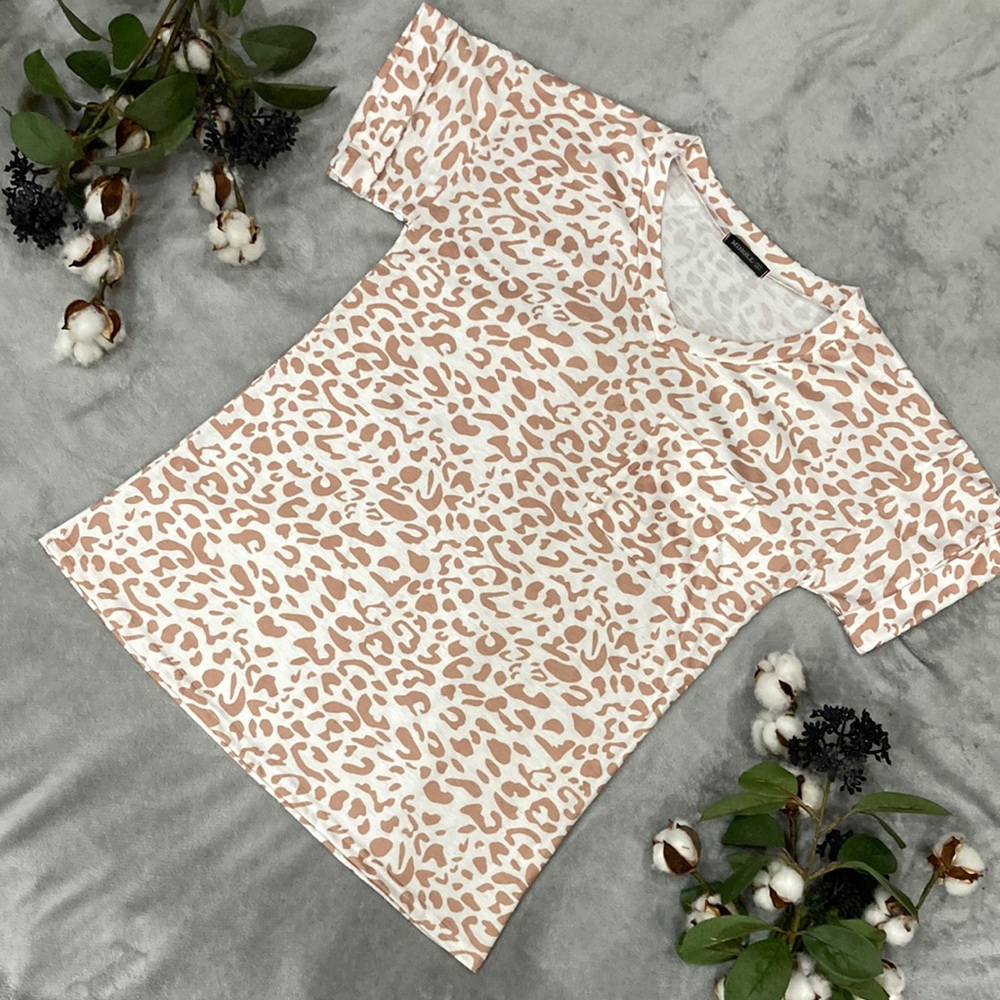 Miholl brand leopard print short sleeve top, Womens size S
